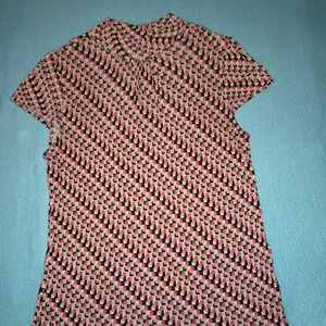 MERONA mock top short sleeves geometric squares pink black white size XL